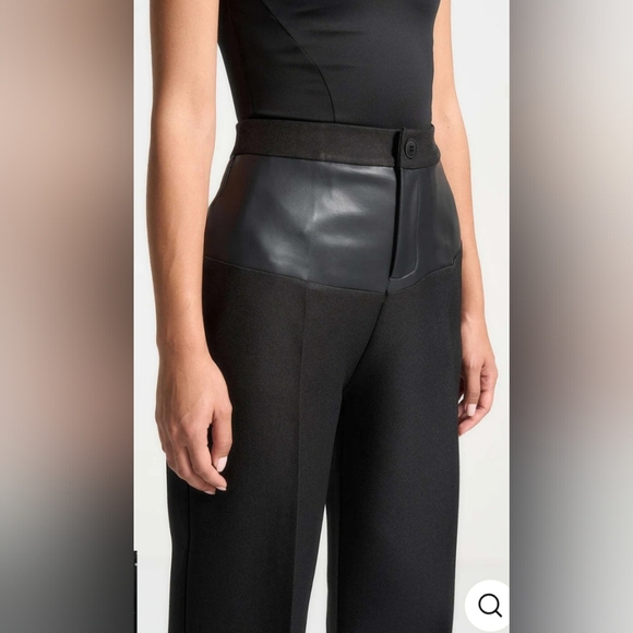 MICAS Women's Black High-Waist Pants W/ Faux Leather Trim. NwT - Picture 4 of 9